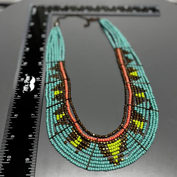 Boho Seed Bead Bib Necklace Multicolor Tribal Adjustable Statement Collar - Picture 11 of 12